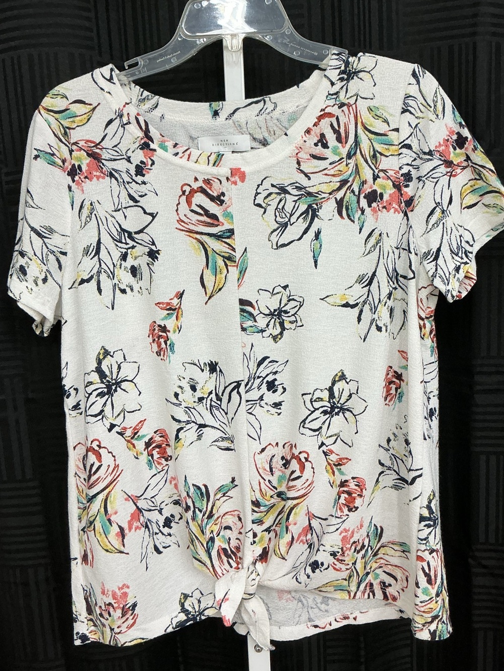 new directions White Floral Short Sleeve Tie-Front Tee